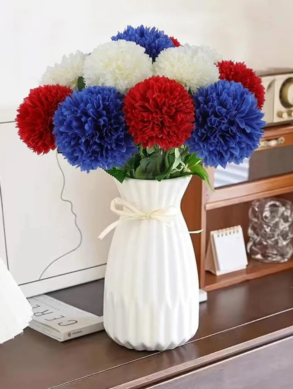 12 Pcs Artificial Chrysanthemums Flowers Patriotic Flower 4th of July